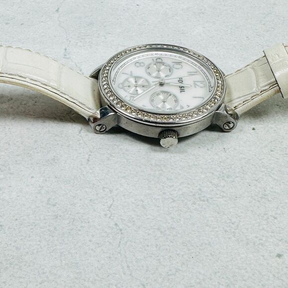 Fossil Watch Womens 38mm Multifunction Rhinestone Bling Bezel New Battery
